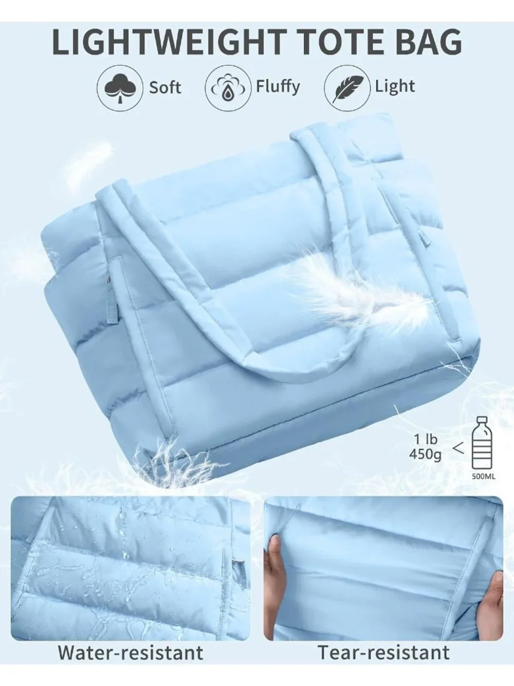 👜Women's Denim Blue Puffer Tote Bag 16 Pockets Work Gym Travel Laptop Handbag